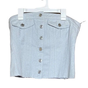 NWT Zara Metallic Denim Button Up Corset Top in Grayish Blue / Silver Size Small